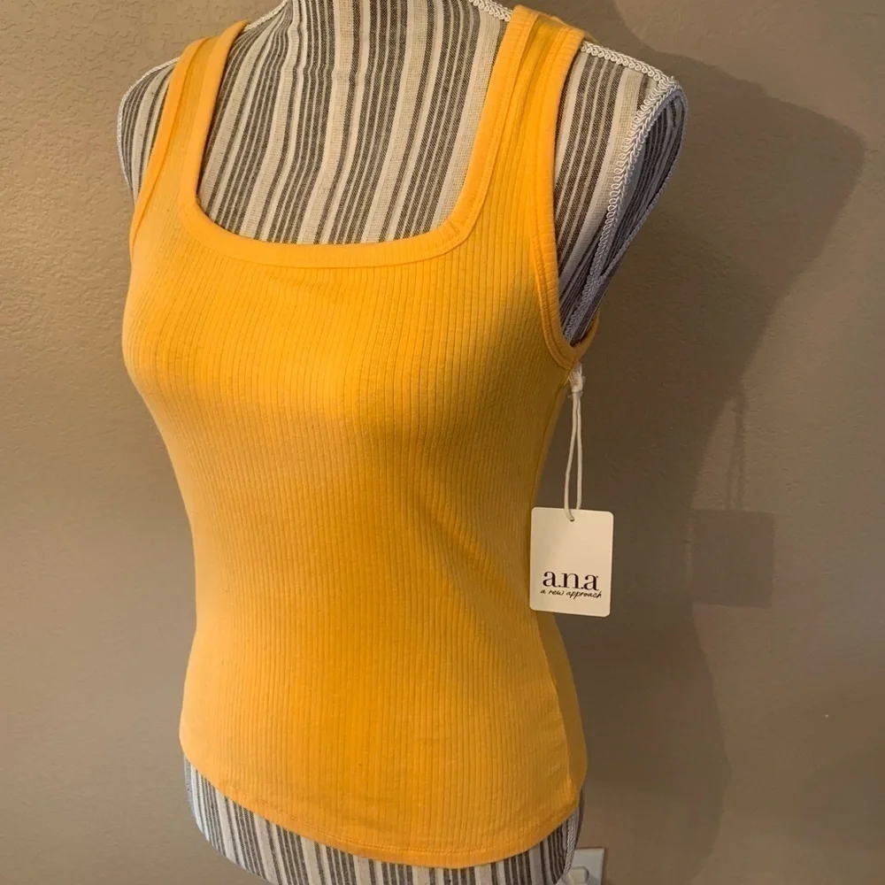 NWT a.n.a. Tank Top PS Petite Small Mango Orange Ribbed Straight Neck Cotton - Picture 5 of 12